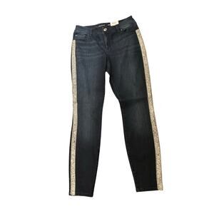 INC Denim Skinny Jeans Mid Rise Side Embelished Dark Wash Blue Size 8/29 NWT